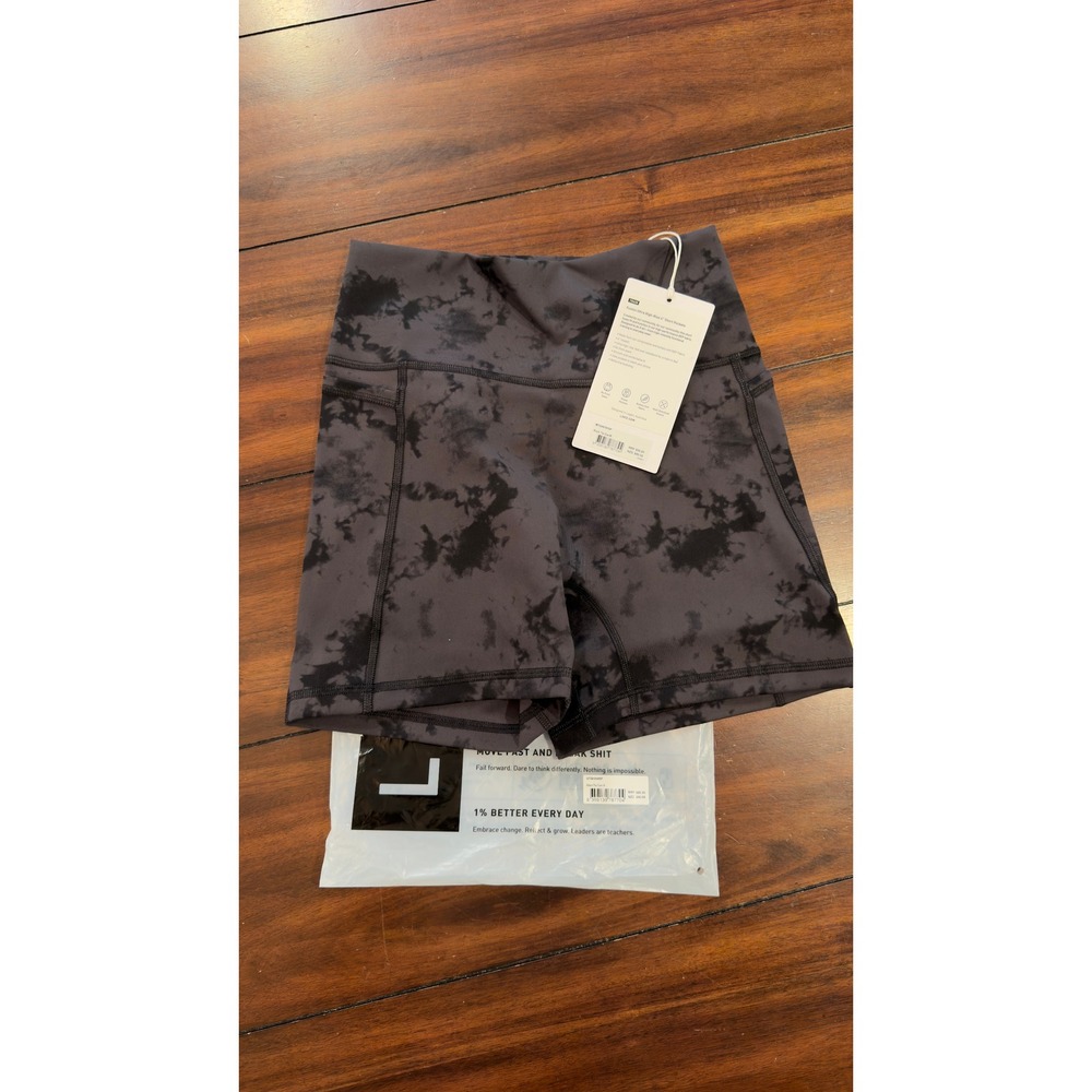 LSKD Fusion Ultra High-Rise 4" Short Pockets Black Tie Dye Size Medium NEW NWT